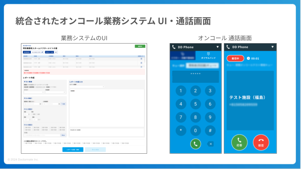 統合されたオンコール業務システムのUIイメージ（画面は開発中のイメージ）